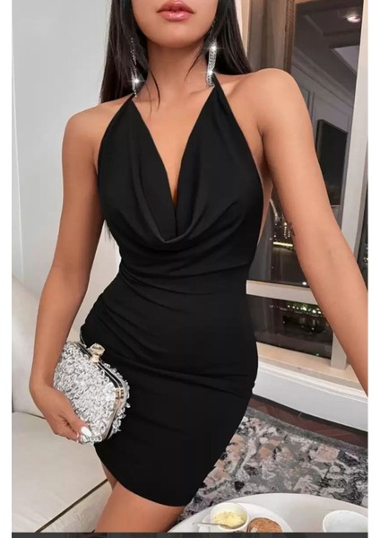 Siyah Sırt Dekolteli Mini Elbise modelleri