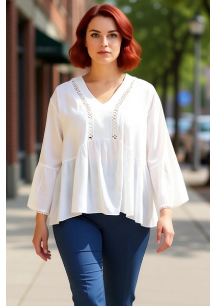Kadın V Yaka Uzun Kollu Peplum Dokuma Üst Şık ve Konforlu Seçenek Kaliteli Şık Rahat Modern fırsatları