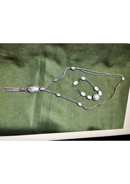 Savat Işçilikliği Düşük Ayar Gümüş Kolye ve Bileklik Takımı