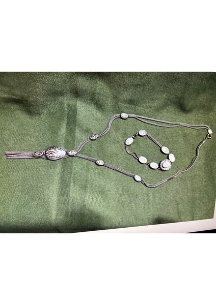 Savat Işçilikliği Düşük Ayar Gümüş Kolye ve Bileklik Takımı