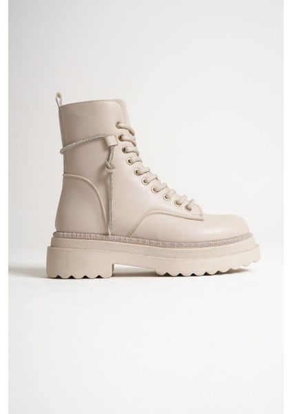 Karma Özel Tasarım Kışlık Bej Kalın Tabanlı Kadın Bot