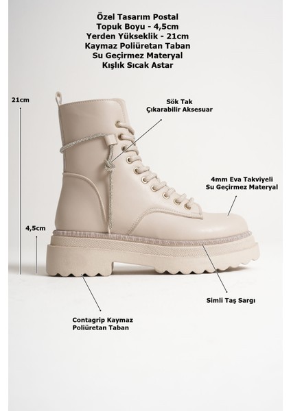 Karma Özel Tasarım Kışlık Bej Kalın Tabanlı Kadın Bot fiyatları
