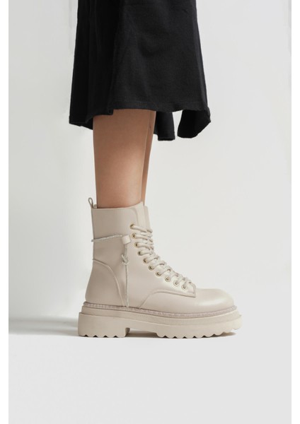 Karma Özel Tasarım Kışlık Bej Kalın Tabanlı Kadın Bot modelleri