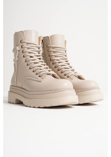 Karma Özel Tasarım Kışlık Bej Kalın Tabanlı Kadın Bot fırsatları