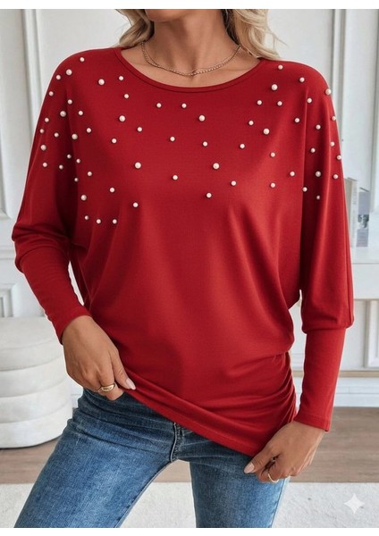 Mdb Kadın Uzun Kollu Yuvarlak Yaka Incili Viskon Bluz fiyatları