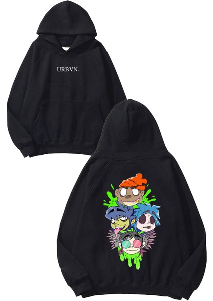 Toxic Kids Tasarım Baskılı Oversize Siyah Kapüşonlu Sweatshirt