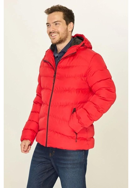 İçi Astarlı Su ve Rüzgar Geçirmez Cepli Kapüşonlu Erkek Mont