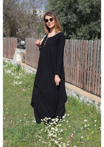 Keten Günlük Yazlık Salaş Kadın Iki Katlı Elbise fırsatları