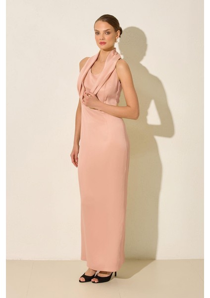 Pudra Yaka Detaylı Kolsuz Tam Kalıp Rahat Kesim Elbise fiyatları