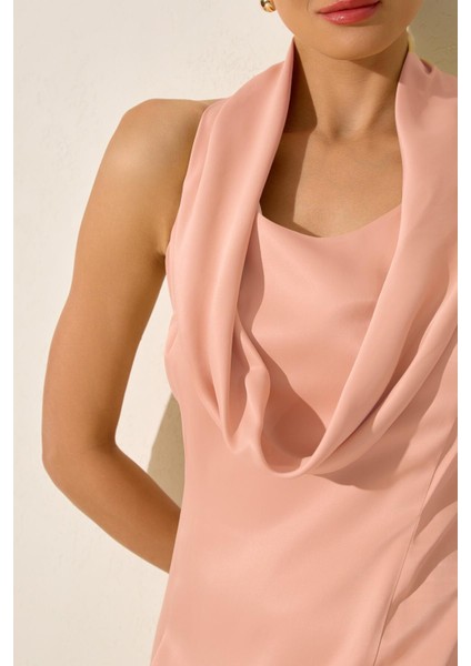 Pudra Yaka Detaylı Kolsuz Tam Kalıp Rahat Kesim Elbise fırsatları