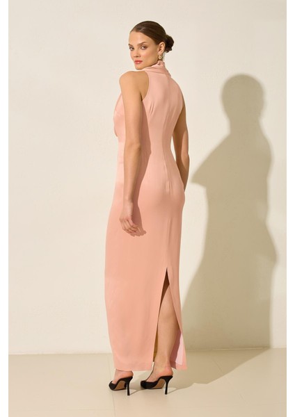 Pudra Yaka Detaylı Kolsuz Tam Kalıp Rahat Kesim Elbise indirimleri