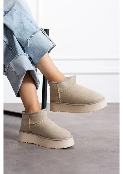 Mini Koyu Süet Içi Kürklü Kalın Taban Kadın Bot