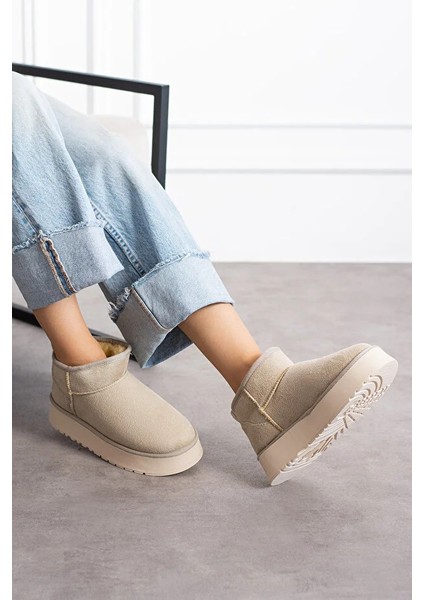 Mini Koyu Süet Içi Kürklü Kalın Taban Kadın Bot fiyatları