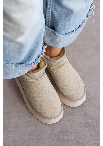 Mini Koyu Süet Içi Kürklü Kalın Taban Kadın Bot modelleri