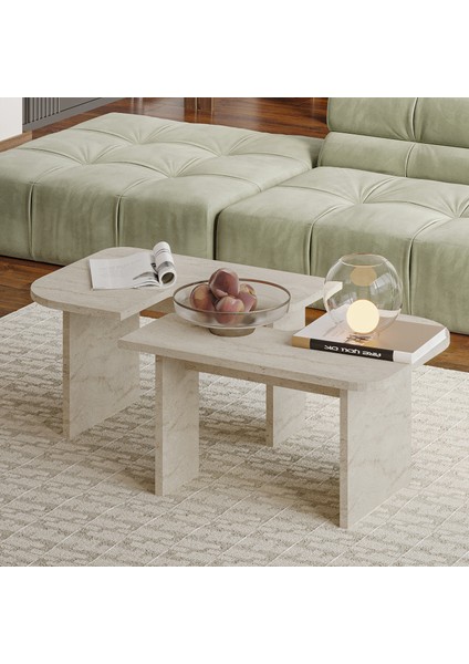 Iris Modüler Orta Sehpa – Modern Tasarım, Çok Amaçlı Kullanım Sehpa, Traverten Desen