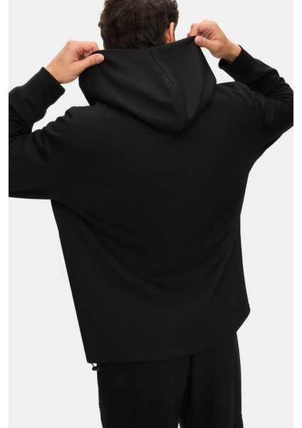 Wınfrey Siyah Kapüşonlu Gofre Baskı Standard Fit Erkek Sweatshirt fırsatları