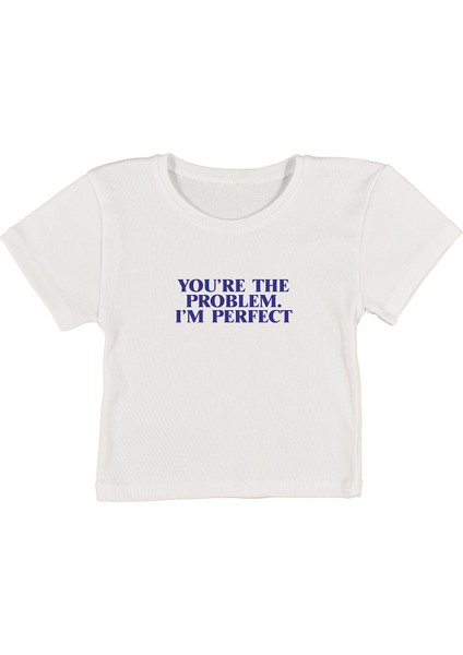 Perfect Baskılı Beyaz Crop Top