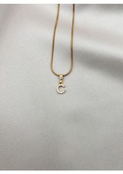 Fıora Çelik Zirkon Taşlı Harf Kolye Sade Şık Gold Ayarlanabilir Zincir Tüm Alfabe fırsatları