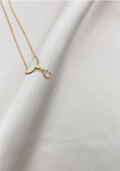 Fıora Çelik Zirkon Taşlı Harf Kolye Sade Şık Gold Ayarlanabilir Zincir Tüm Alfabe