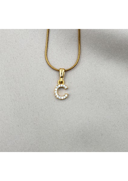 Fıora Çelik Zirkon Taşlı Harf Kolye Sade Şık Gold Ayarlanabilir Zincir Tüm Alfabe