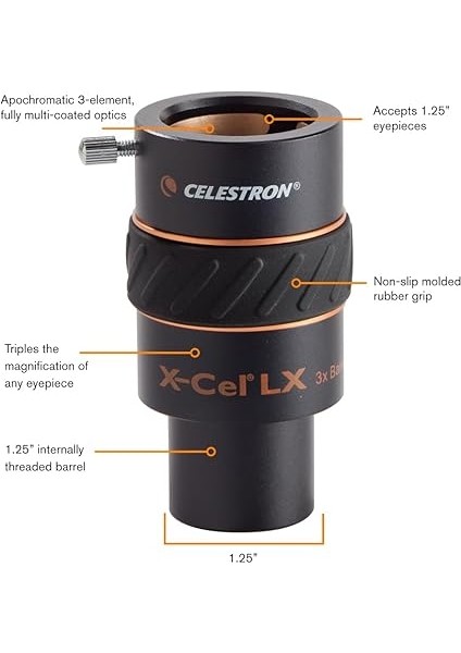 93428 1,25 Inç X-Cel Lx 3x Barlow Lens, Siyah fiyatları