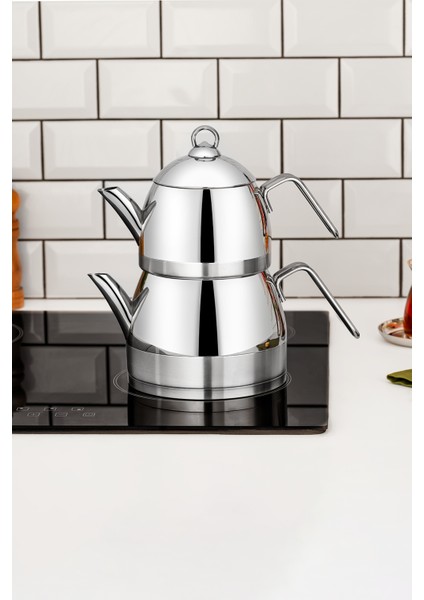 Zümrüt Çaydanlık 18/10 Paslanmaz Çelik Orta Boy Silver Saplı