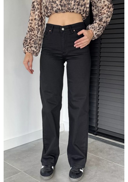 Kadın Yüksek Bel Likralı Palazzo Jean Kot Pantolon P-00018895