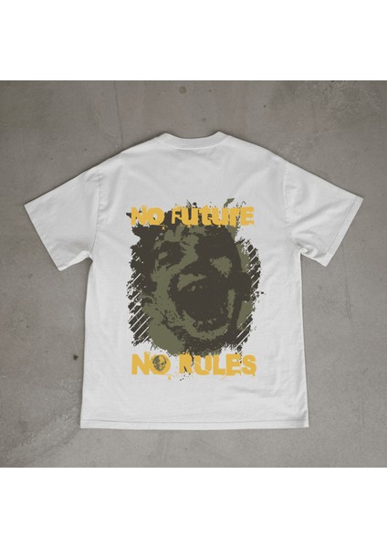 Rules Tasarım Baskılı Beyaz Oversize T-Shirt