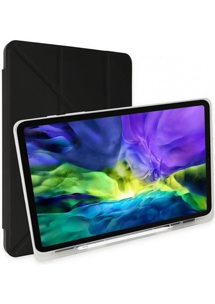 iPad 10.2" Uyumlu Tablet Kılıfı 7. 8. 9. Nesil, Kalem Tutuculu Origami, Uyku Modlu (Siyah)