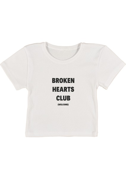 Broken Baskılı Beyaz Crop Top