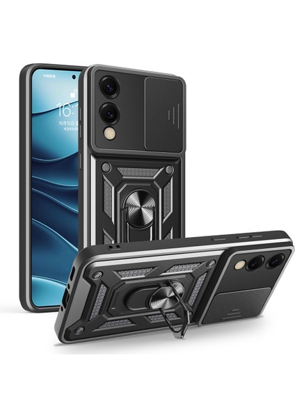 Galaxy S25 Edge Kılıf Magnetik Standlı Kamera Korumalı Nxxa Sürgülü Vega Kapak - Siyah