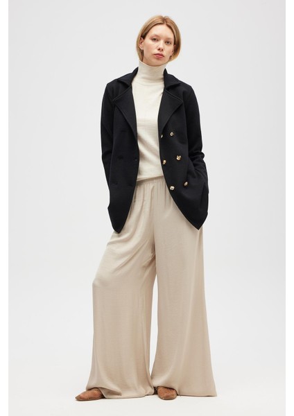 Jisha, Kadın Örme Triko Blazer Ceket - Siyah