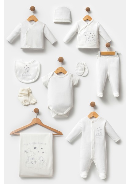 My Baby Kumsal % 100 Coton 10 Lu Hastane Çıkışı Yeni Sevimli Buluttaki Tavşan Desenli Ekru 10127