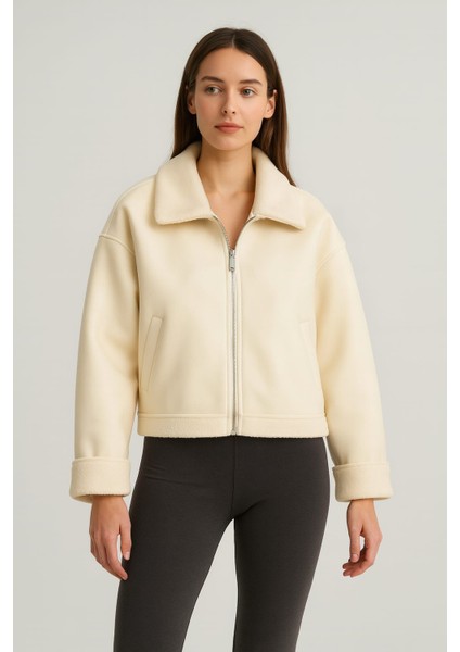 Kürklü Lamibe Kadın Deri Mont