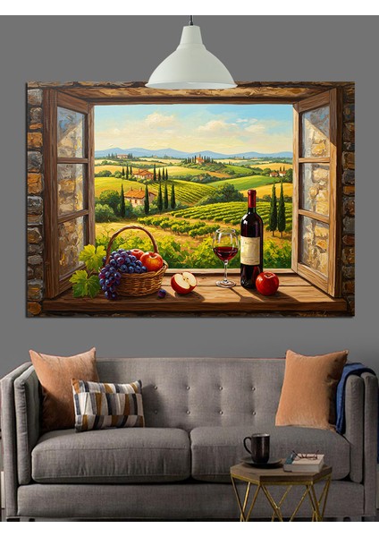 Manzara Çerçeveli Pencere Ev Dekoratif Kanvas - Mdf Ahşap Tablo