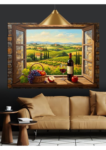 Manzara Çerçeveli Pencere Ev Dekoratif Kanvas - Mdf Ahşap Tablo fırsatları