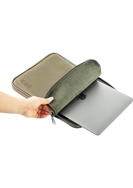 - 14" Inç Su Geçirmez, Vegan Deri ve Fermuar Özellikli Macbook & Tablet & Laptop Çantası (Haki Yeşil) fiyatları