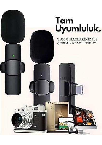 Kablosuz Yaka Mikrofonu Type-C 2 Adet Mini Mikrofon Youtube/tiktok/reels/podcast Çekim Mikrofonu fiyatları