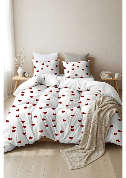 Love Kalpli Ranforce %100 Pamuk Çift Kişilik Nevresim Takımı Lastikli Çarşaflı