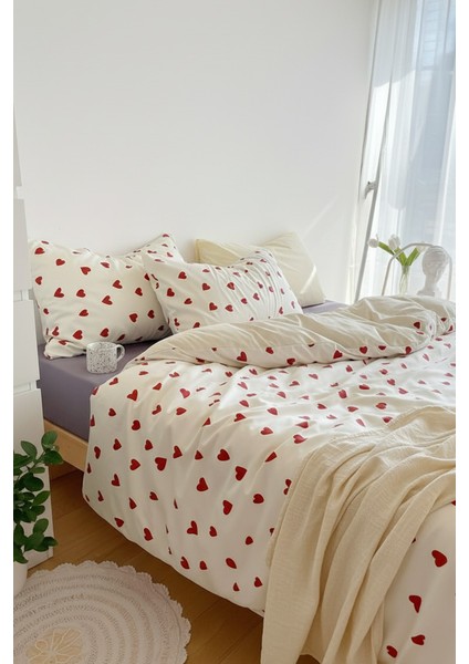 Love Kalpli Ranforce %100 Pamuk Çift Kişilik Nevresim Takımı Lastikli Çarşaflı fırsatları