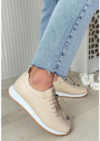 Monya Bej Cilt Bağcıklı Spor Ayakkabı modelleri