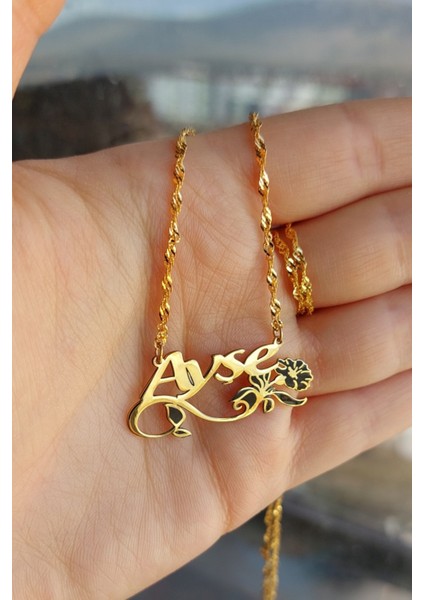 925 Ayar Gümüş 24 Ayar Altın Kaplama Isimli Siyah Karanfil Kolye