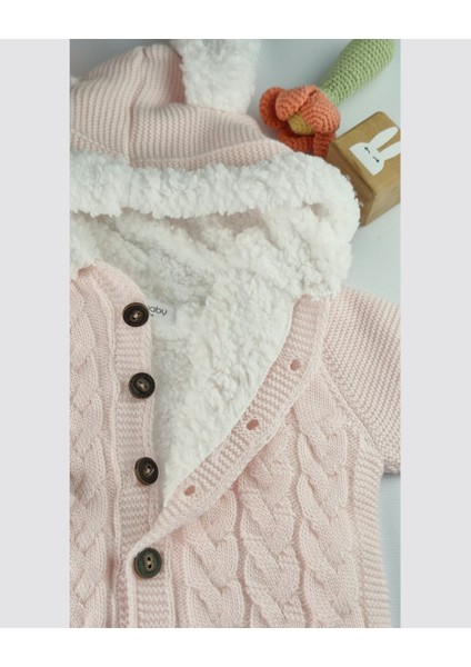 Bebek Triko Tulum – Kapüşonlu Kulak Detaylı Peluş Astarlı Kışlık 6-24 Ay indirimleri