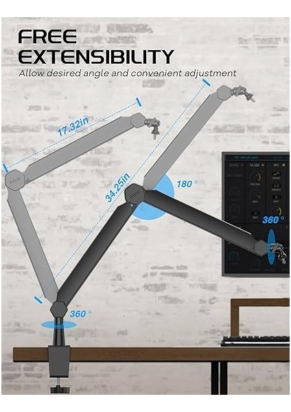 Mikrofon Boom Kolu, Kablo Yönetim Kanallı Mikrofon Standı, Tamamen Ayarlanabilir, Podcast Kayıt Ev Ofisi Için Masa Montaj Kelepçeli Ağır Hizmet Tipi Metal Mikrofon STANDI-BM66 modelleri