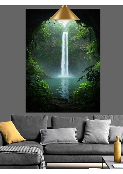 Orman Içinde Saklı Güzel Şelale ve Gölet Dekoratif Kanvas - Mdf Ahşap Tablo fırsatları