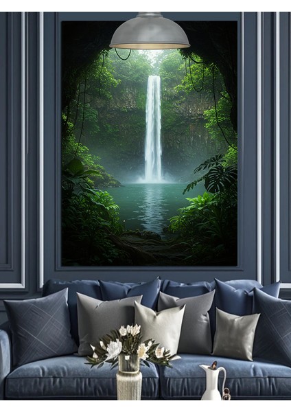 Orman Içinde Saklı Güzel Şelale ve Gölet Dekoratif Kanvas - Mdf Ahşap Tablo indirimleri