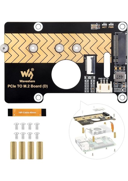 Pcıe M.2 Adaptör Kartı (D), Raspberry Pi 5 ile Uyumlu, Nvme Protokolü M.2 Katı Hal Sürücüsünü Destekler, Yüksek Hızlı Okuma/yazma
