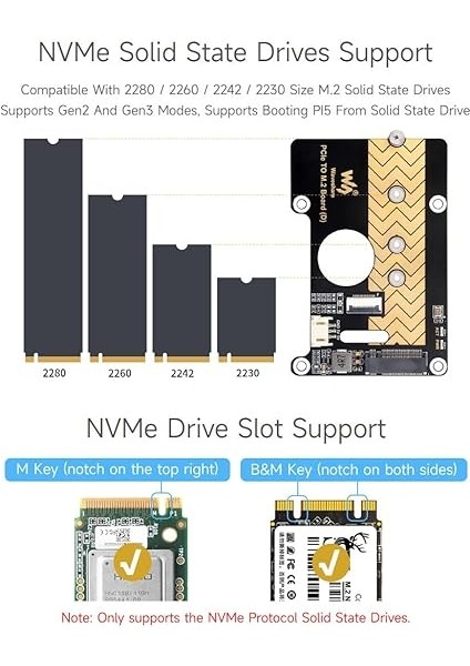 Pcıe M.2 Adaptör Kartı (D), Raspberry Pi 5 ile Uyumlu, Nvme Protokolü M.2 Katı Hal Sürücüsünü Destekler, Yüksek Hızlı Okuma/yazma indirimleri