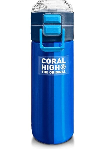 High Erkek Çocuk 500 ml Okul ve Günlük Paslanmaz Çelik Termos - Lacivert Mavi Çizgili Desenli - Sızdırmaz