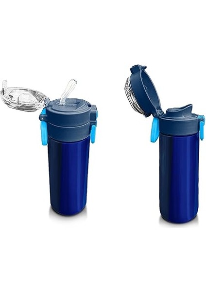 High Erkek Çocuk 500 ml Okul ve Günlük Paslanmaz Çelik Termos - Lacivert Mavi Çizgili Desenli - Sızdırmaz fırsatları